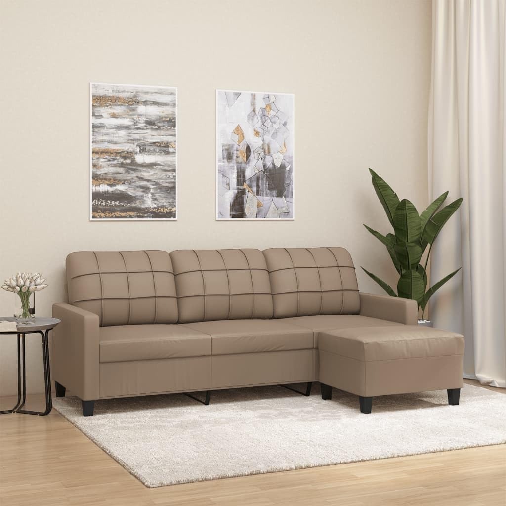 ZEYUAN 3-Sitzer-Sofa mit Hocker Cappuccino-Braun 180 cm Kunstleder, Sofa Für Schlafzimmer, Sofa Wohnzimmer, Jugendsofa, Relaxsofa, Sofas & Couches