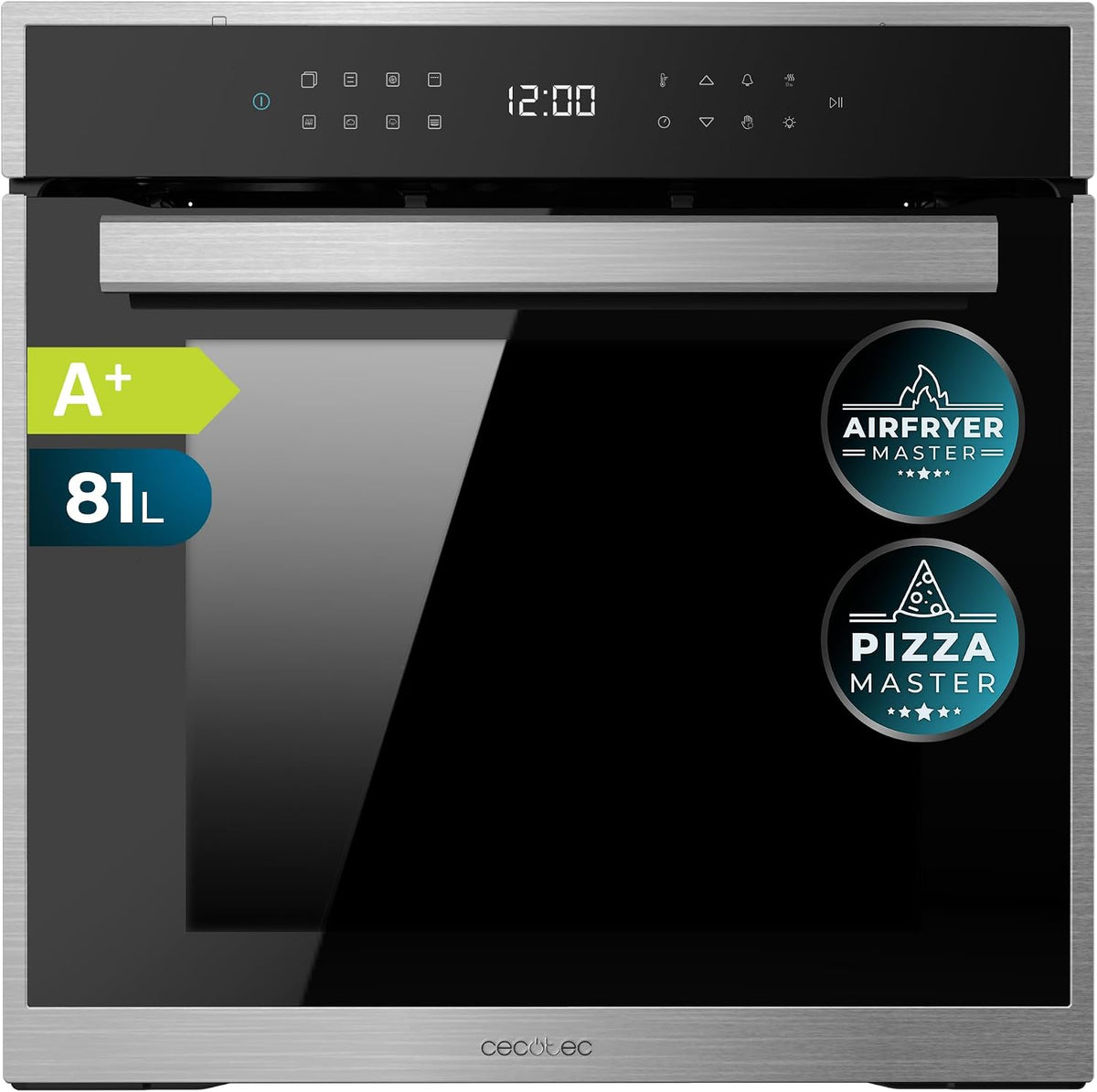 Cecotec Einbaubackofen Pyrolytisch 60 cm Bolero Hexa P506000 Edge A+. 3400W, 81L Kapazität, 11 Funktionen mit Airfryer Master, Pizza Master, Pyrolyse