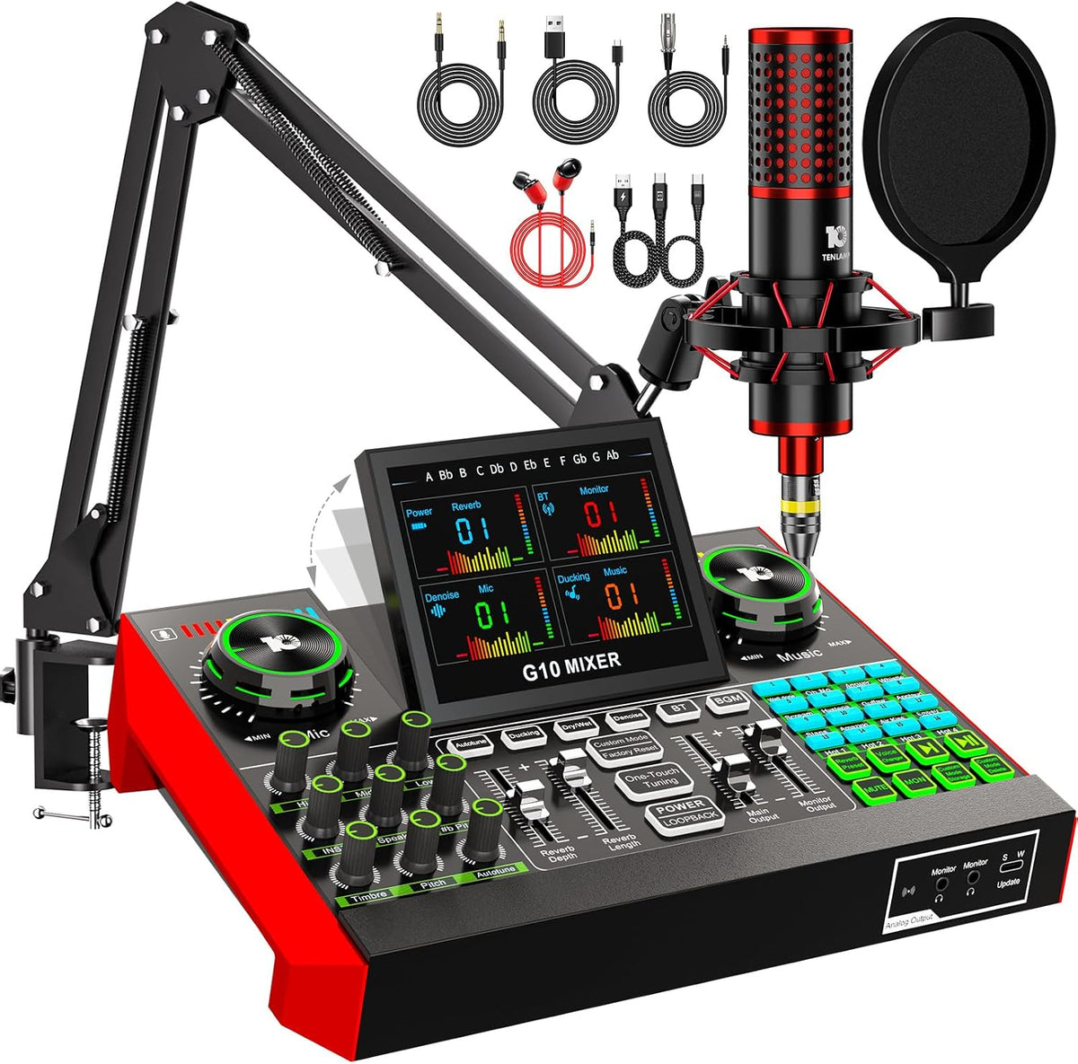 G10-P17 Podcast Equipment mit Soundboard, Mischpult & Streaming Mikrofon