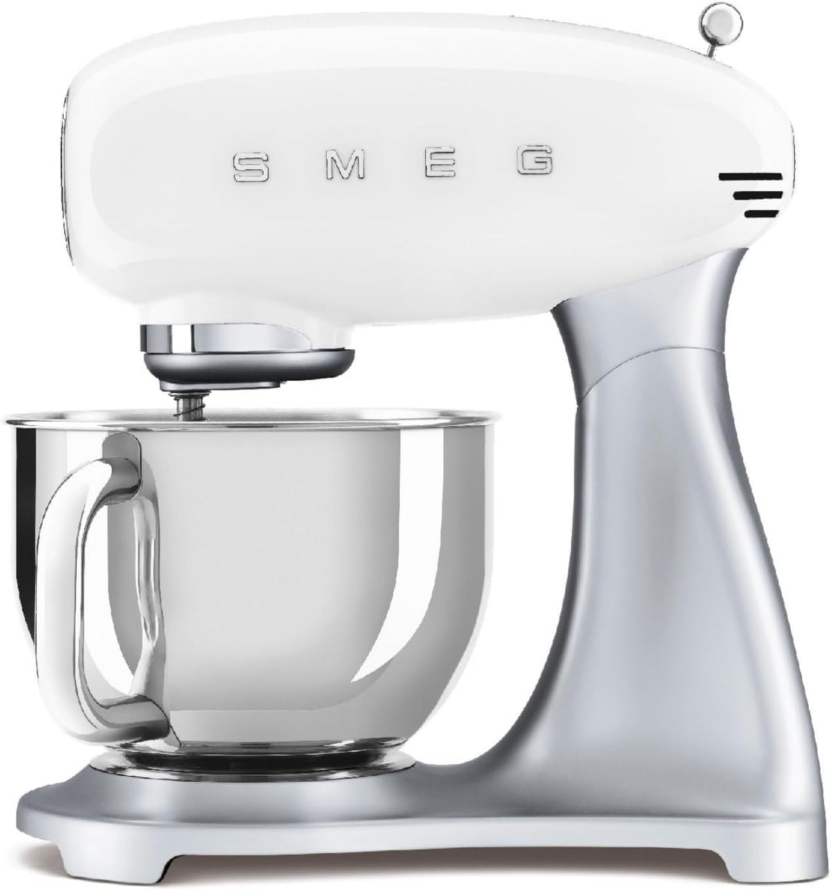 Smeg, Küchenmaschine SMF04WHEU, 4,8-Liter-Rührschüssel, 800 W, inklusive 2 Schneebesen und Knethaken, 10 Geschwindigkeitsstufen, Motorsicherung, Weiß
