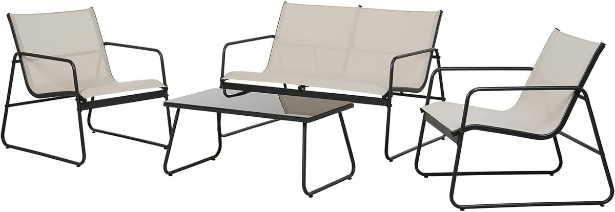 Grand patio Gartenmöbel Set 4-TLG, Textilene Balkonmöbel Set mit Tisch, Sofa und 2 Stühlen, Stahl, Sitzgruppefür Garten, Balkon, Außen (Beige)