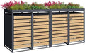 SCHARTEC Mülltonnenbox 4er anthrazit mit Holz-Design und Pflanzendach erweiterbar 240l Mülltonnenverkleidung mit Pflanzenkasten Mülltonnen Sichtschutz