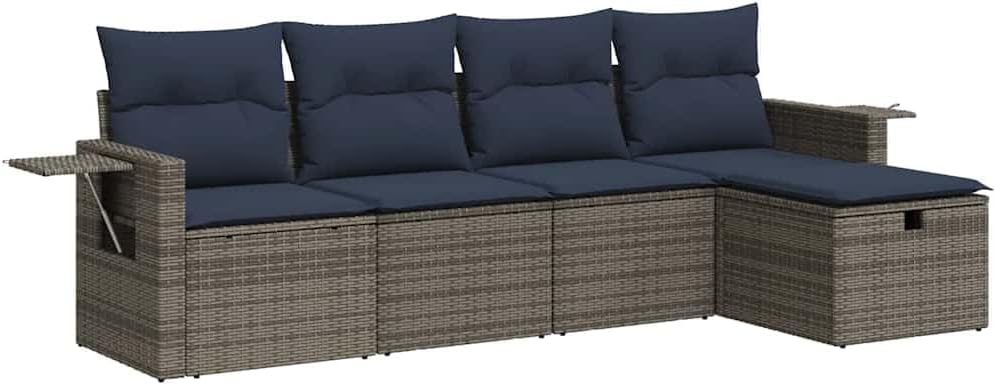 vidaXL 5-TLG. Garten-Sofagarnitur mit Kissen Grau Poly Rattan, Outdoor Sofa Set, Outdoor Sofagarnitur, Garten-Lounge-Set, Garten Sofagarnitur