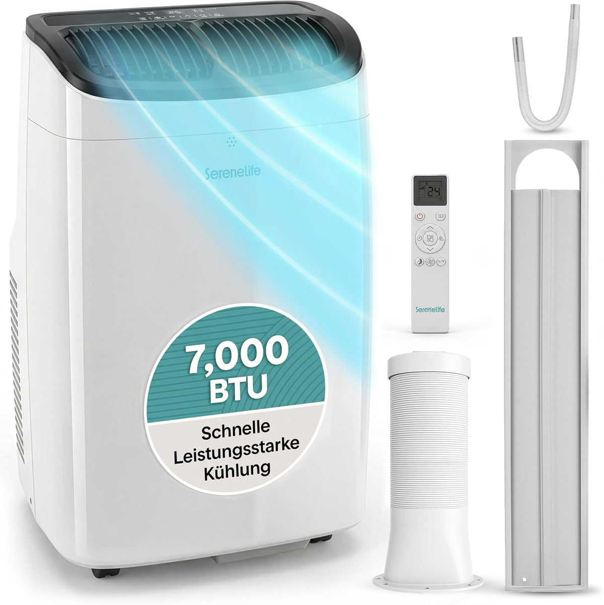 SereneLife Klimaanlage Mobil 7000 BTU, 49 dB, Kleine Klimaanlage für Zimmer bis 20 m², Entfeuchter & Ventilator, Kühlung