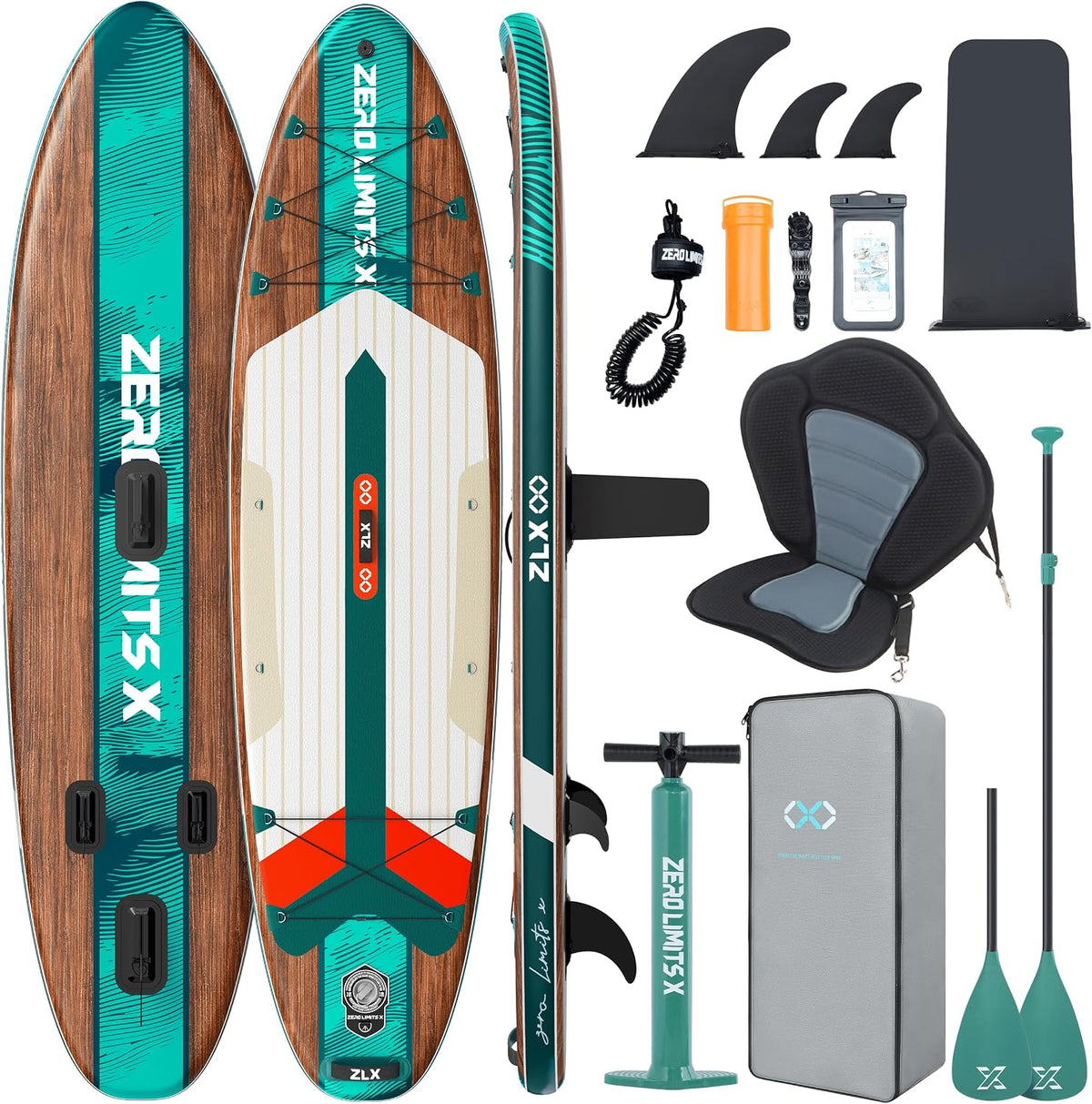 ZLX SUP Board mit Sitz Tragbar Stand up Paddling Board 320cm Stabil Aufblasbares Paddle Board für Erwachsene Familien Anfängerfreundlich