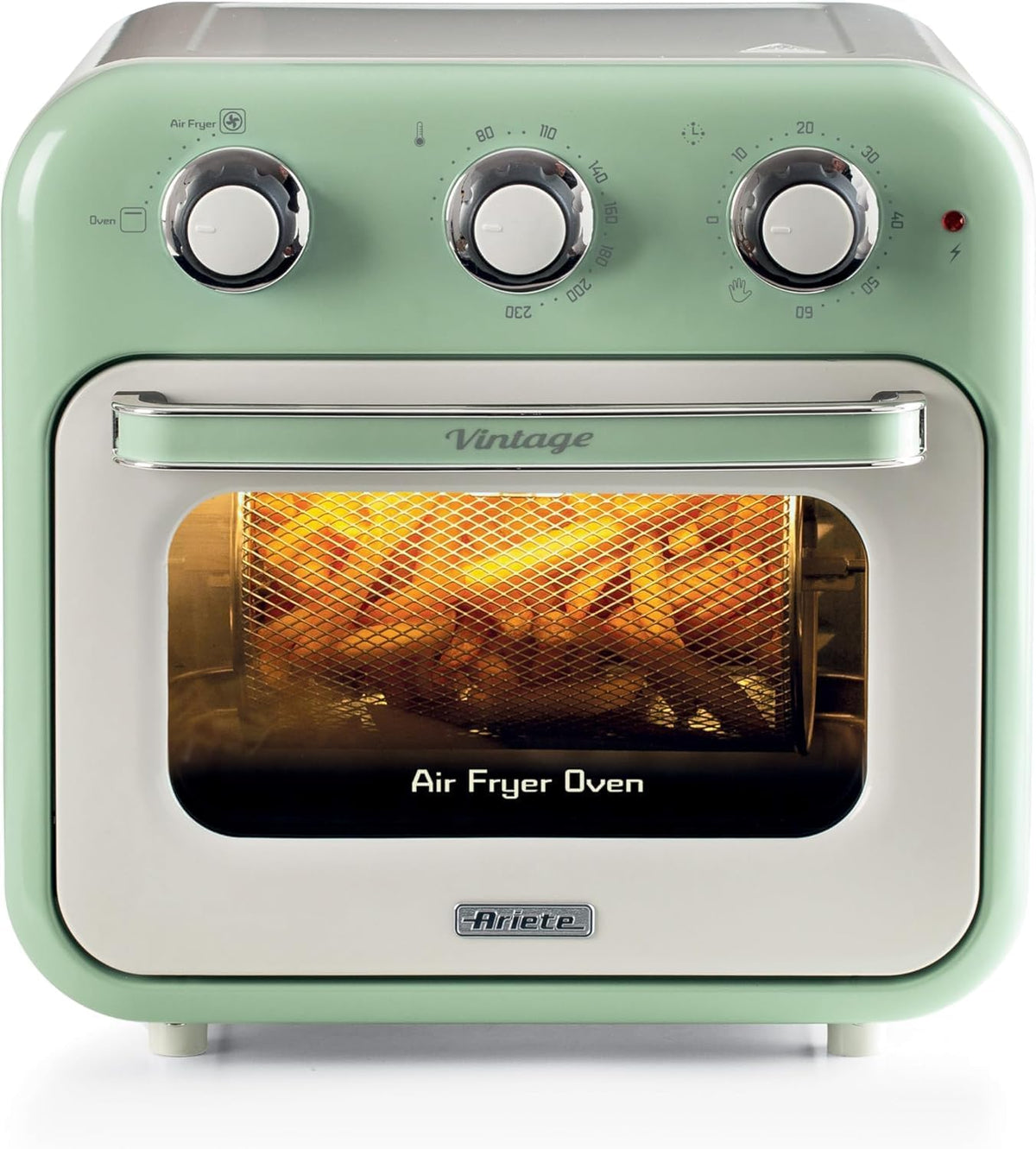 Ariete Vintage, 4632 2-in-1 Heißluftfritteuse und Ofen, 1400W, 60-Minuten-Timer, 16 L Fassungsvermögen, Temperatur bis 230°C, Doppelverglasung, Grün