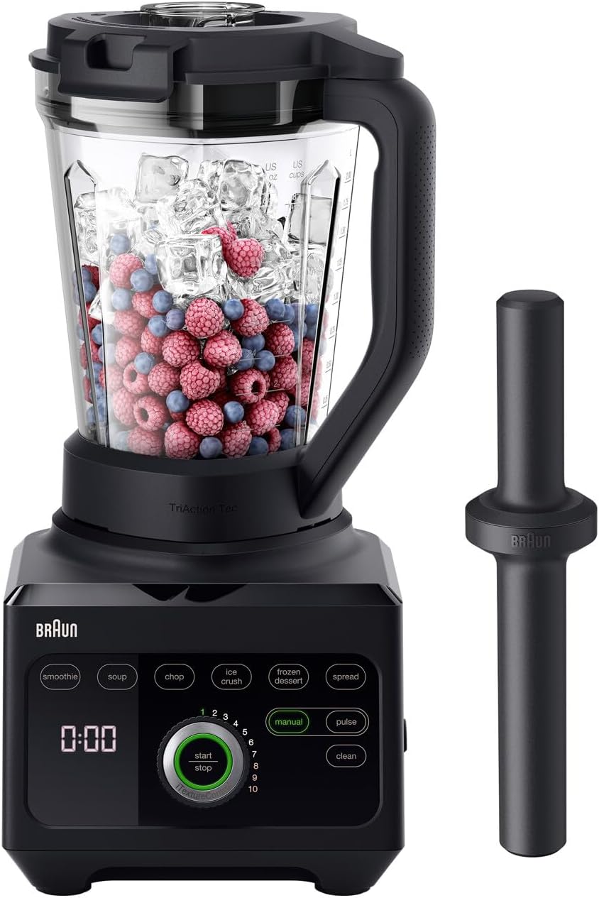 Braun PowerBlend 9 JB9040BK Hochleistungs-Standmixer mit 1600 Watt Motor, 2 l Tritan-Behälter, 18 Programme, 10 Geschwindigkeiten, Schwarz