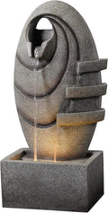 Teamson Home Garten Outdoor Brunnen Moderner Ovaler Brunnen mit warmen LED-Lichtern, Einstellbarer Fluss, Robustes dunkelgraues Steinoptik-Finish
