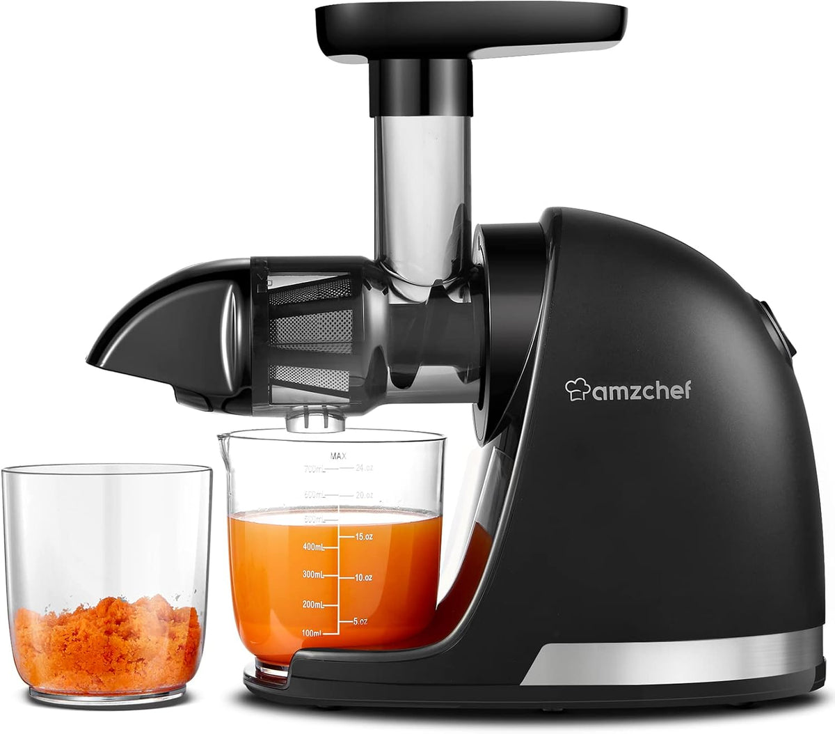 AMZCHEF Entsafter Gemüse und Obst Testsieger, Zartes Zerkleinern ohne Filtern, Entsafter Slow Juicer mit Rückwärts-Kau-Funktion, Mattschwarz