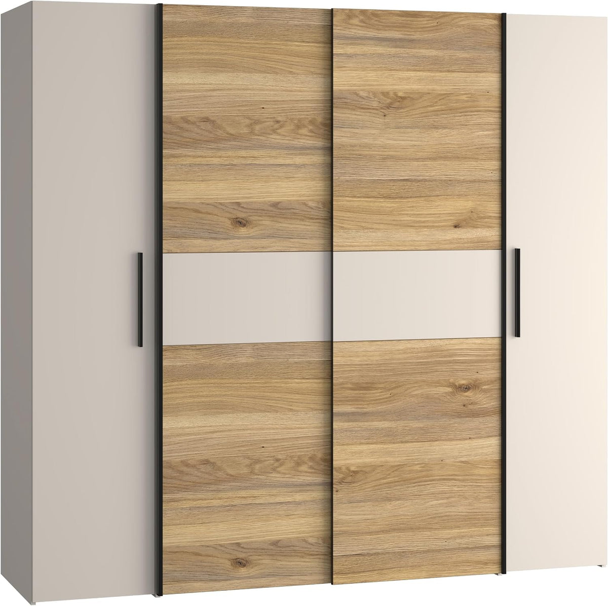 Forte KALIXTUS Kleiderschrank 200, 4-türig, 200,1 cm breit x 190,5 cm hoch x 61,2 cm tief, moderner Dreh-/Schwebetürenschrank, geräumig, Holzwerkstoff