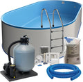 Stahlwand Ovalpool-Set (L x B x T) 8,00 m x 4,20 m x 1,20 m, SF152 Sandfilteranlage mit 11 m³/h, Pool Made in Europe, Einbauskimmer, Filtersand