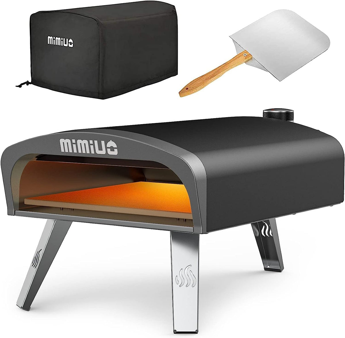 Mimiuo 12' Gas Pizza Oven Outdoor 33Lbs, 60S Bake, w/Stone, Peel & Cover