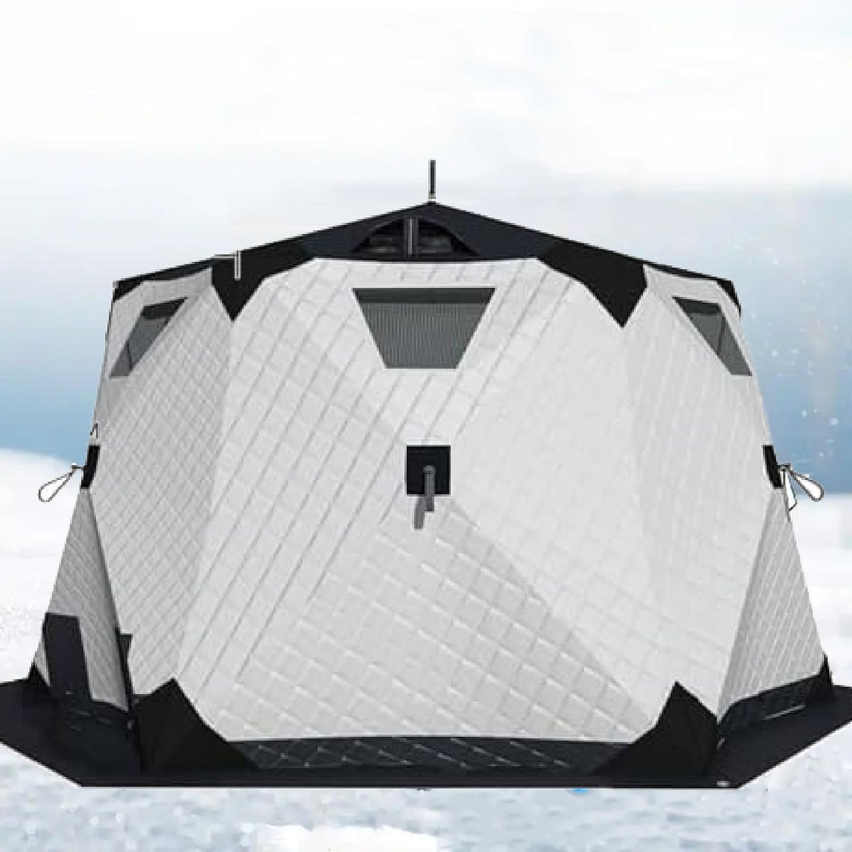 Hexagon Eisangeln Shelter, Eisangelzelt Isoliert mit Bodenmatte, 4 Seiten Isoliert Eisangeln Unterstand für 6-10 Personen, zum Wandern Weiß