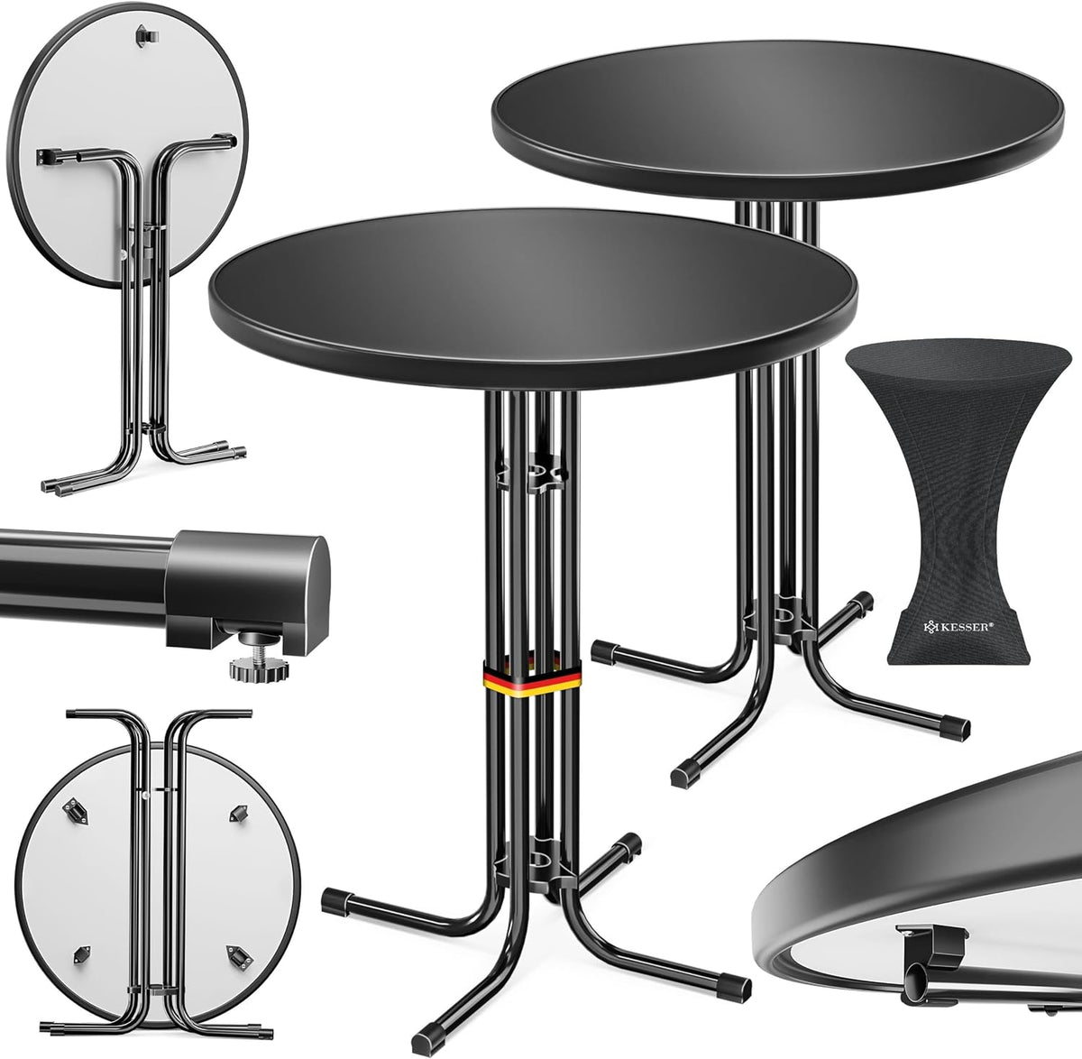 KESSER Stehtisch klappbar 2er Set Ø80cm rund, Klapptisch Partytisch für Garten/Balkon/Events/Gastronomie, wetterfest, In- & Outdoor, Schwarz