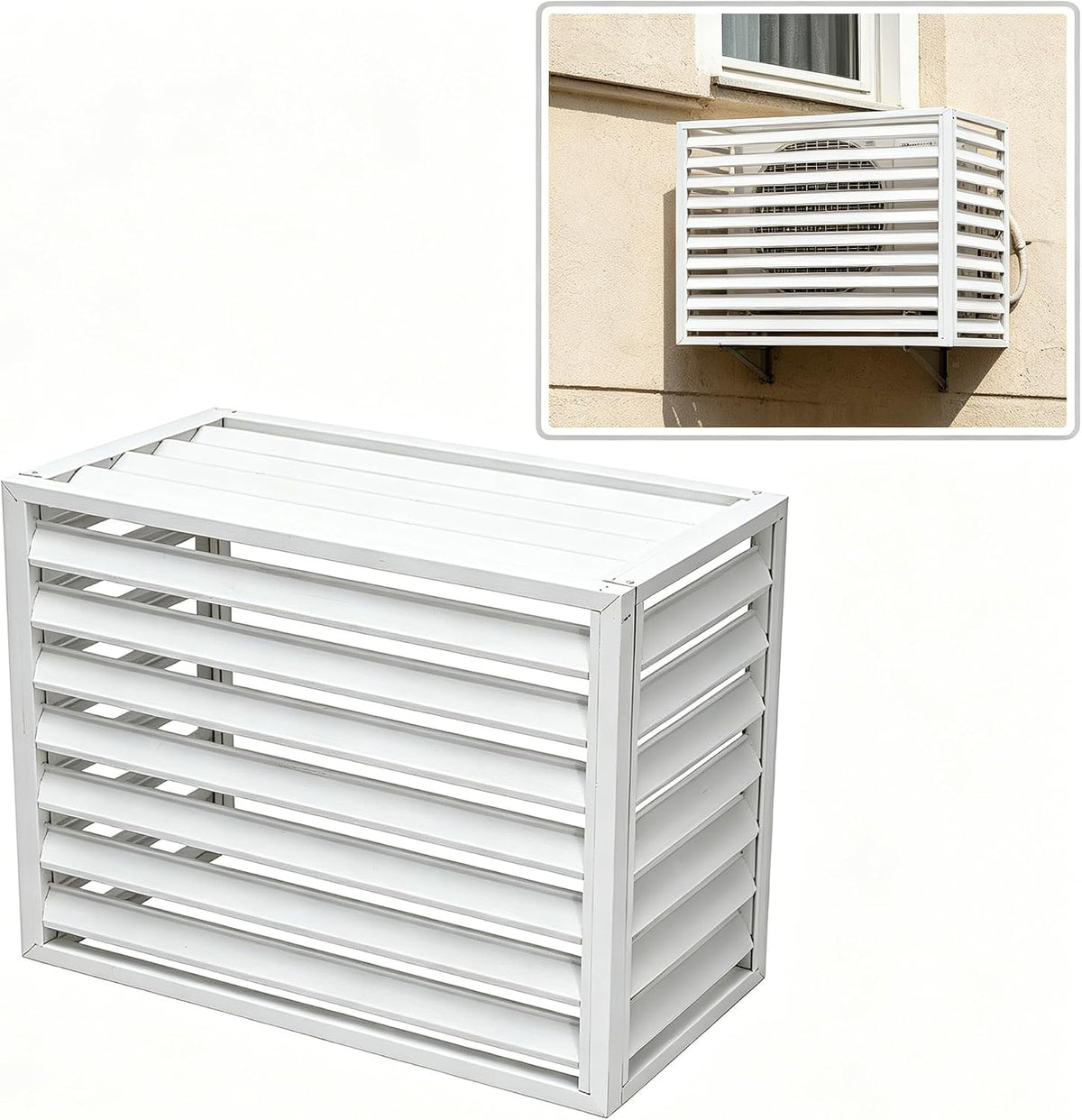 Abdeckung für Split-Klimaanlage Außengerät mit Lamellendach, 100×50×70cm), keine Beeinträchtigung der Lüftung für Balkon und Garten1.5PS(Weiß