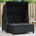 Gartensofa 2-Sitzer mit Dach und Hockern Schwarz Poly Rattan Gartebmöbel Gartengarnitur mit Vordach