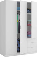 Habitdesign, geräumiger Schrank in Artik weiß für Schlafzimmer oder Gästezimmer, Maße: 121 x 180 x 52 cm (B x H x T), Modell Low Cost