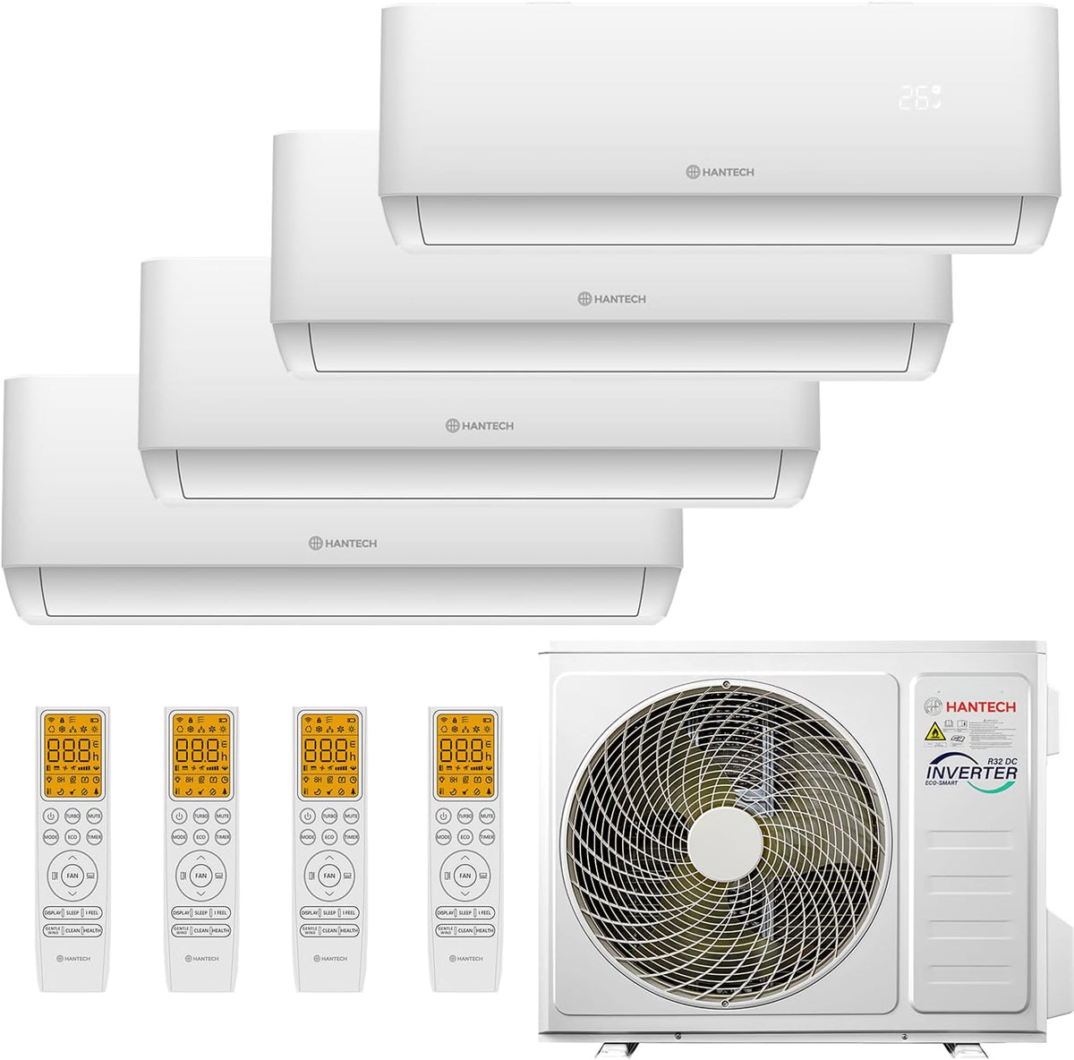 HANTECH Multisplit Klimaanlage mit 4x 9000 BTU Inneneinheit WIFI und 32000 BTU Außeneinheit