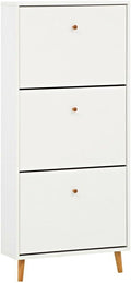 Lomadox Schuhschrank mit 3 Klappen in weiß matt 60 cm breit Schuhkipper Flurschrank Flurmöbel Flur Diele skandinavisches Design
