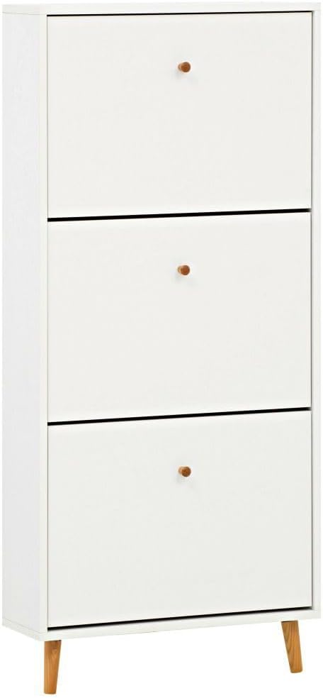 Lomadox Schuhschrank mit 3 Klappen in weiß matt 60 cm breit Schuhkipper Flurschrank Flurmöbel Flur Diele skandinavisches Design