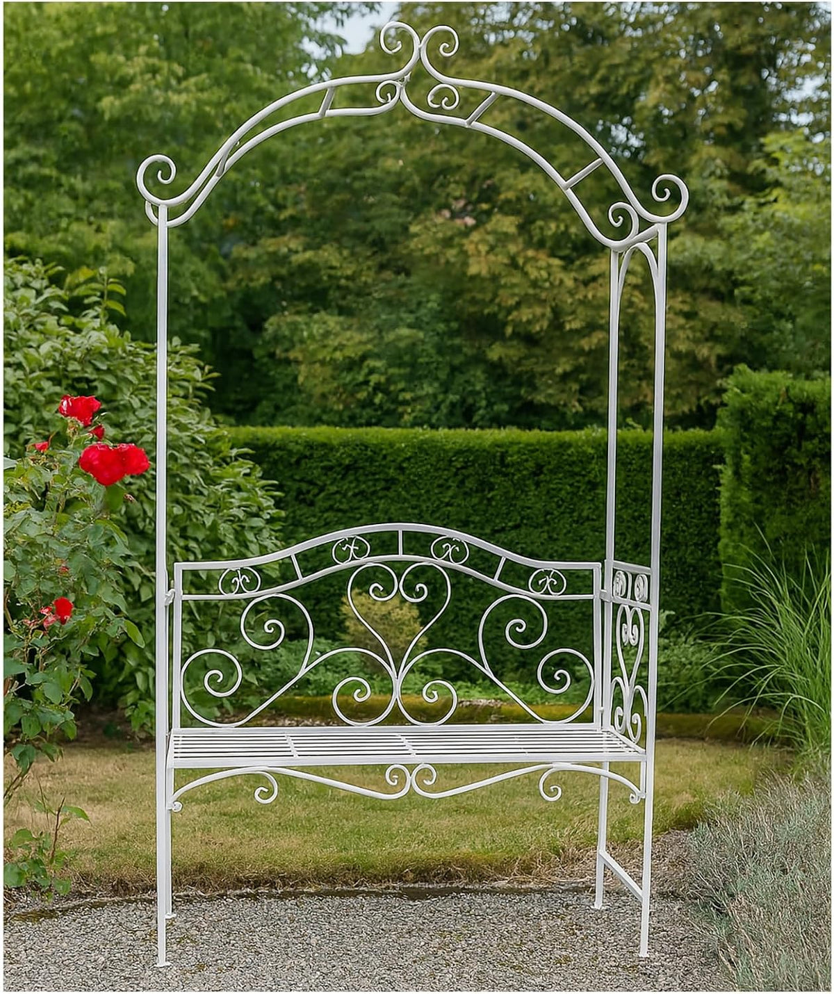 HTI living Romantische Gartenbank mit Rosenbogen aus Metall Celia Rankhilfe Metall nostalgisch Weiß