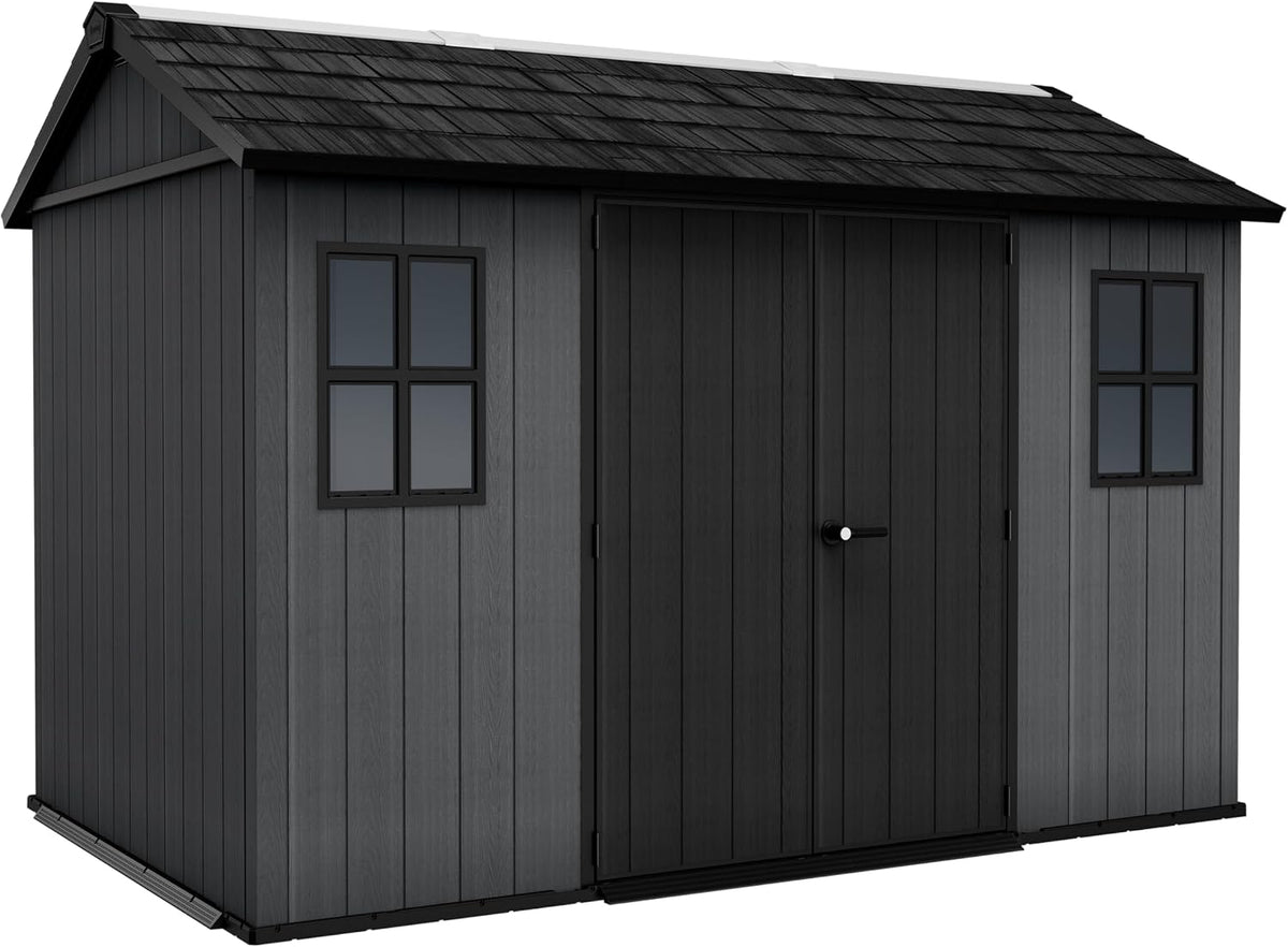 Keter Newton 1175, 230x350x246cm, Kunststoff Gartenhaus mit Holzoptik, wetterfest, wartungsfrei, Doppeltür, Fenster, Belüftung, Bodenplatte