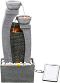 Teamson Home Garden & Outdoor Solarbetriebenes Wasserspiel mit Lichtern, kaskadierendem Springbrunnen