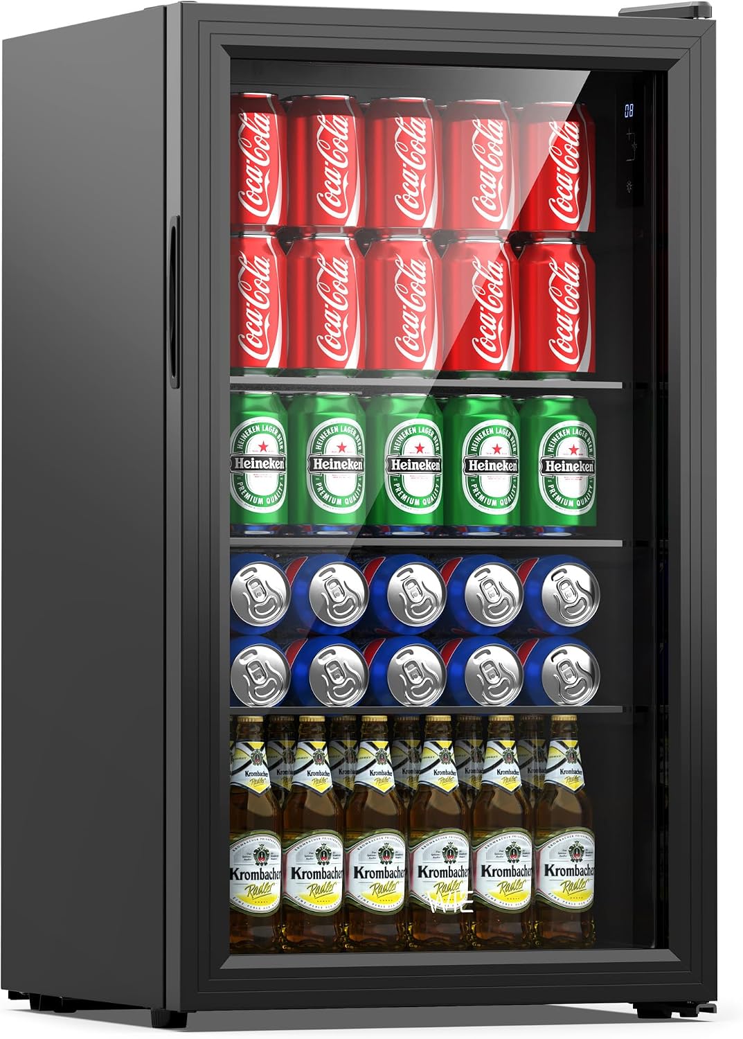 WIE Getränkekühlschrank Mini Kühlschrank mit Doppelte Glastür mit Verstellbaren Ablagen Indoor Outdoor Klein Bierkühlschrank Wendetür Leise 86 Liter