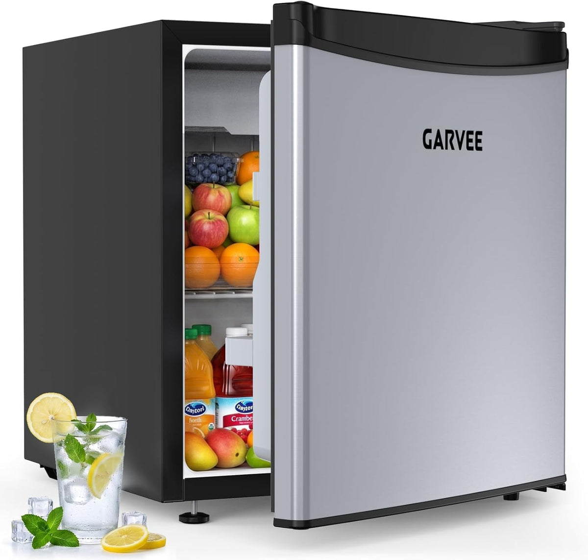 Garvee Leiser Mini Kühlschrank 45L, 5 Temperaturstufen (0–18°C), Für Zimmer & Büro, Edelstahlfront, verstellbare Füße, kompakt & energieeffizient