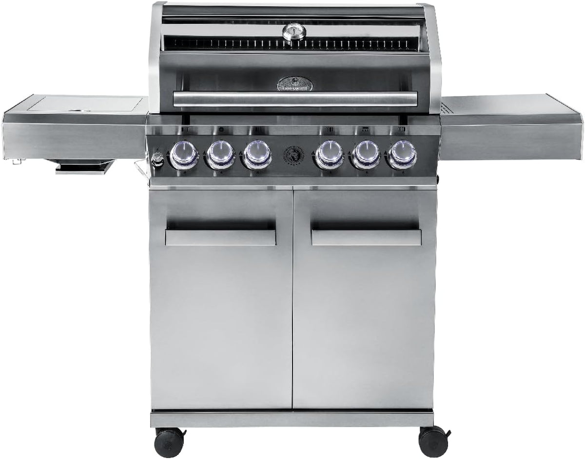Chef Cuisine BBQ Gasgrill, 3-teilige Grillfläche, 20,7 kW, Grillhaube mit Sichtfenster und Thermometer, Grillwagen