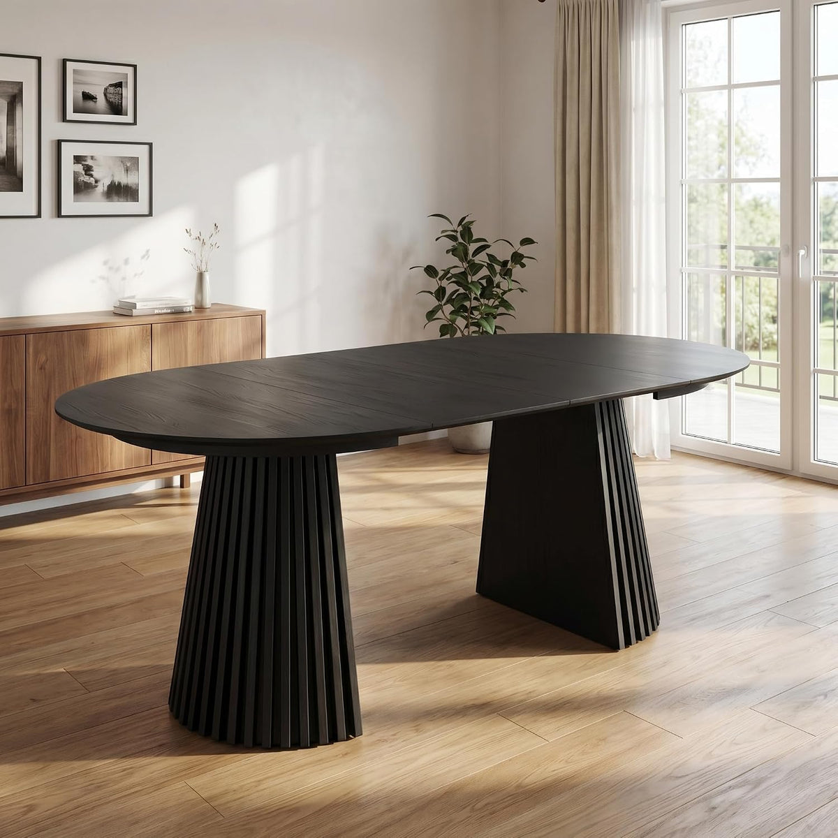 Esstisch oval ausziehbar Dining Tables - Tokyo 2 Zusatzplatten Ø120 auf 160/200 cm Schwarz Eiche Furnier Rundtisch Esszimmertisch Auszugstisch