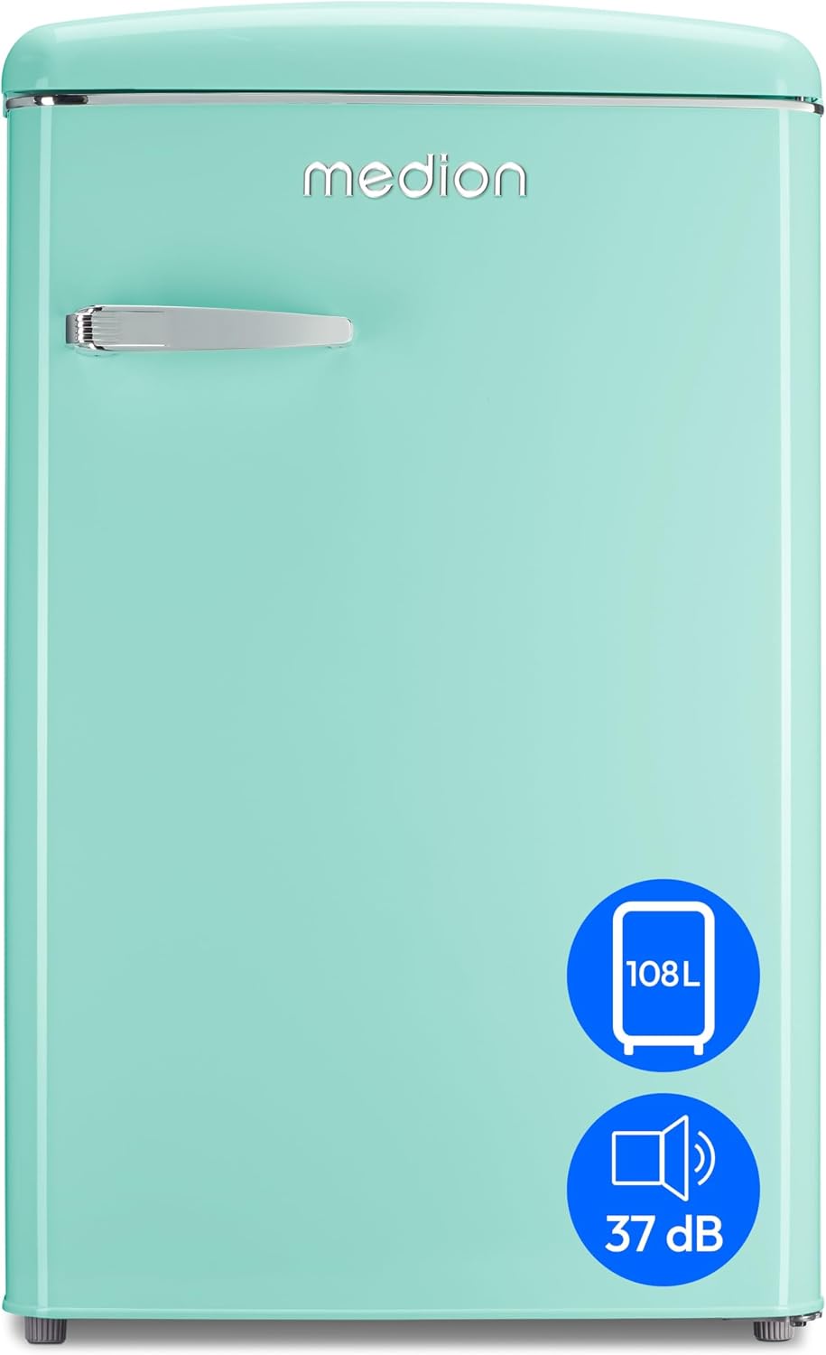 MEDION Retro Kühl-Gefrierkombination (95L Kühlschrank, 13L 4 Sterne Gefrierfach, 108 Liter Nutzinhalt, LED Innenbeleuchtung, MD 37790) grün