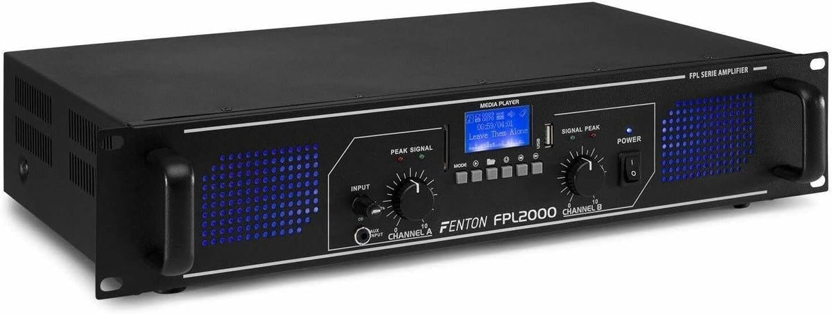 Fenton FPL2000 PA Verstärker 2000 Watt, MP3-Player, Digitalverstärker mit Bluetooth, 3 Kanal Endstufe, AUX, USB, Mehrkanal Leistungsverstärker