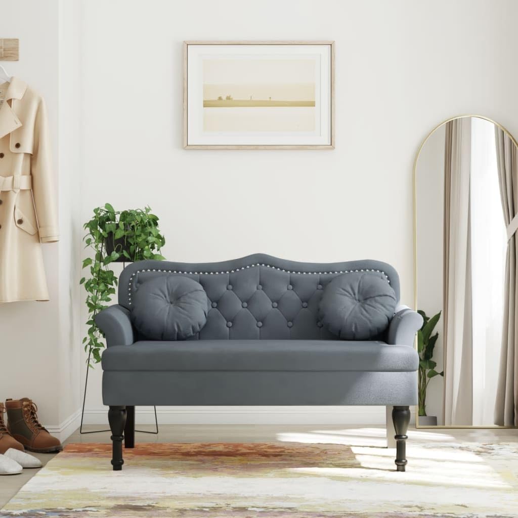 LAPOOH Sitzbank mit Kissen Dunkelgrau 120,5x65x75 cm Samt, Schuhbank, Schuhregal, Schuhablage, Sitzbank Flur, Dielen- & Flurmöbel, Schuhschrank