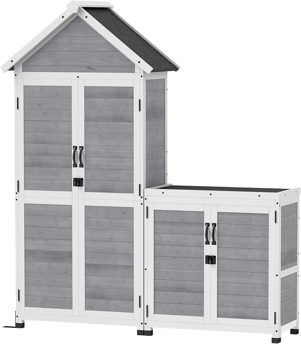 Outsunny 2 in 1 Gartenschrank Holz mit Satteldach 89x51x182cm Hellgrau
