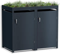 Metzler Mülltonnenbox in Anthrazit mit Pflanzdach 2er 240L, Mülltonnenverkleidung 2 Tonnen, abschließbar, Garten- und Müllbox