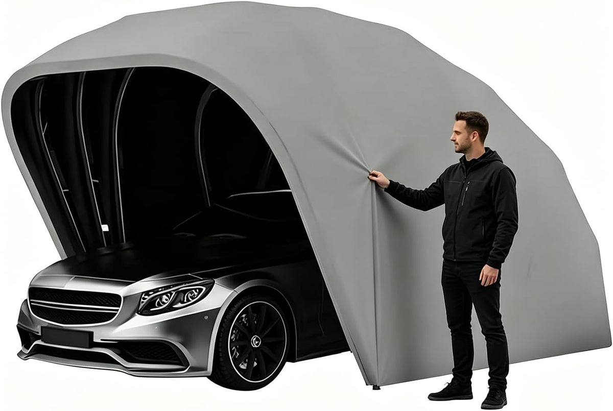 Halbautomatischer Faltgarage Auto, 600D Oxford-Gewebe Garagenzelt mit Schloss, Grau (5,5×2,5×2,3m), Faltbarer Mobile Zeltgarage aus Edelstahl