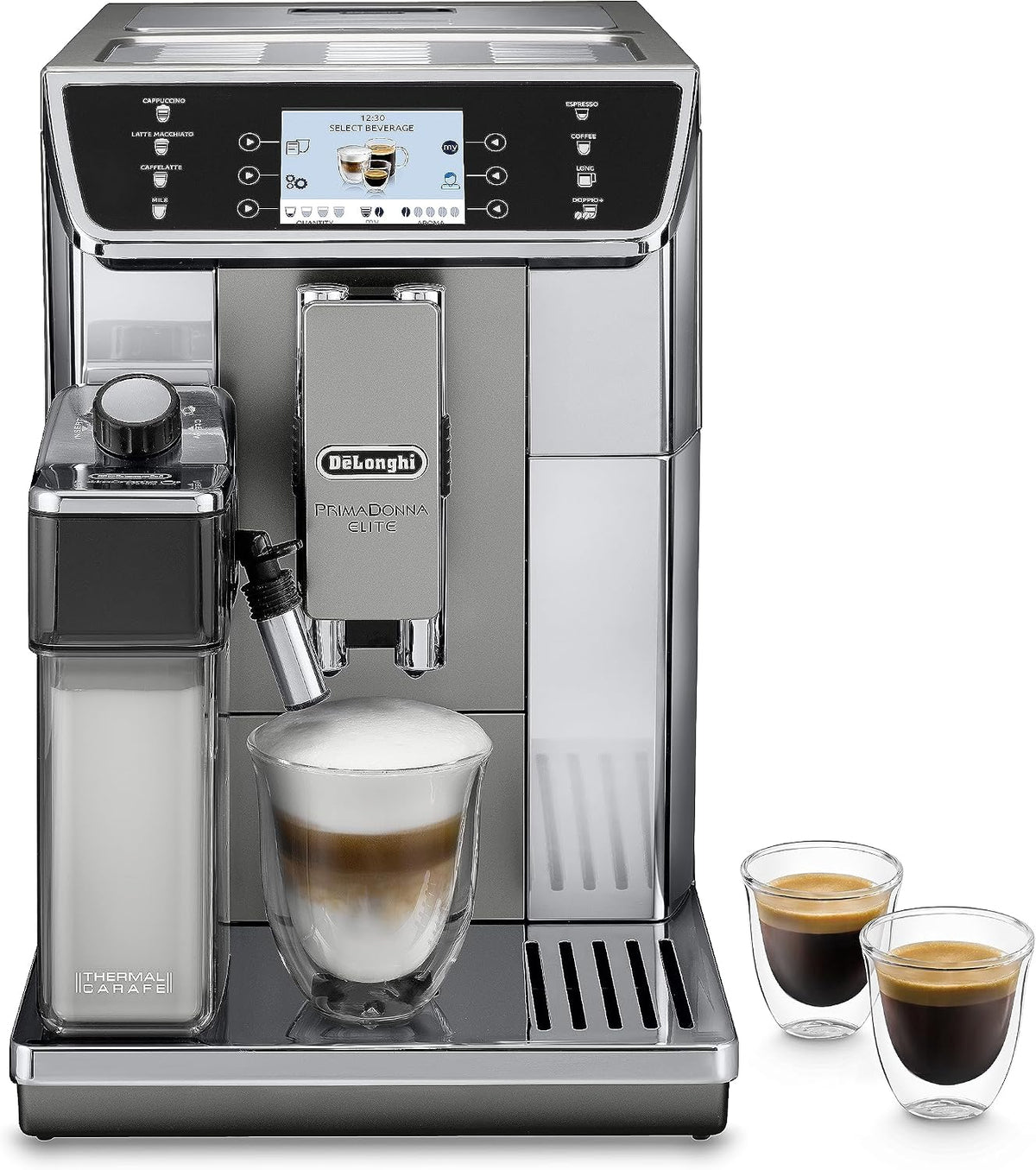 De'Longhi PrimaDonna Elite ECAM 656.55.MS Kaffeevollautomat mit LatteCrema Milchsystem, 3,5 Zoll TFT Touchscreen Farbdisplay & App-Steuerung, silber