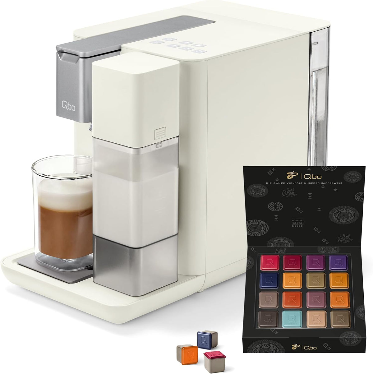 Tchibo Qbo Kapselmaschine, MILK MASTER, White Cashmere, inkl. 16 Kapseln