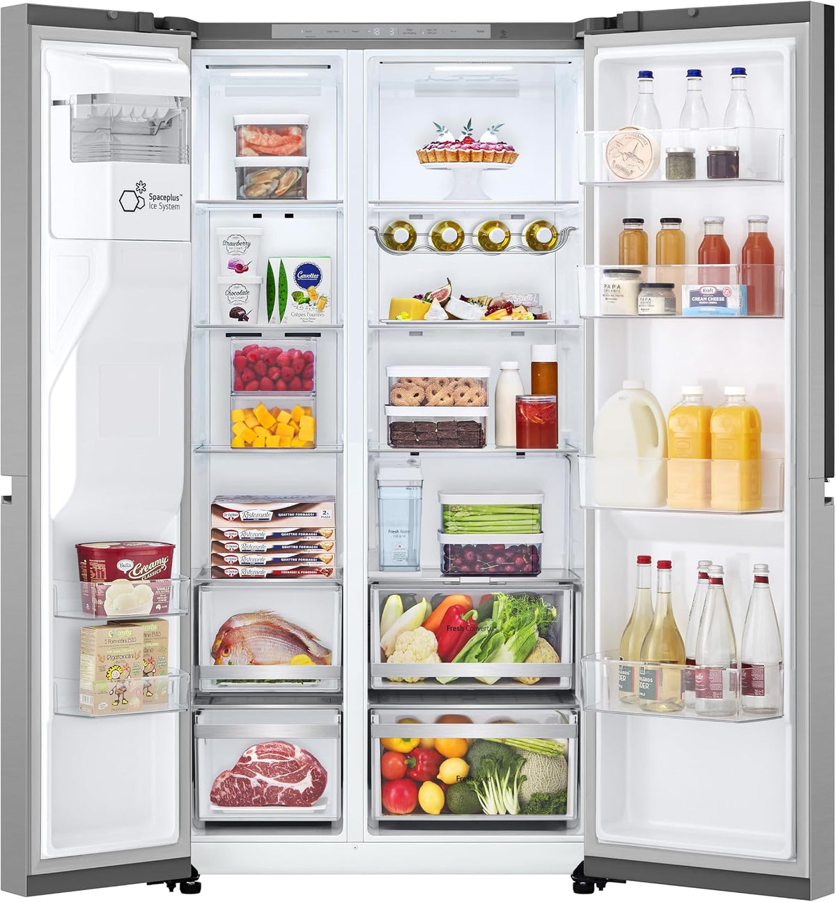 LG GSJE81PYBD Side-by-Side Kühlschrank mit Gefrierfach (628 L, Energieklasse D) mit Eis- und Wasserspender, UVNano, DoorCooling+, Silber