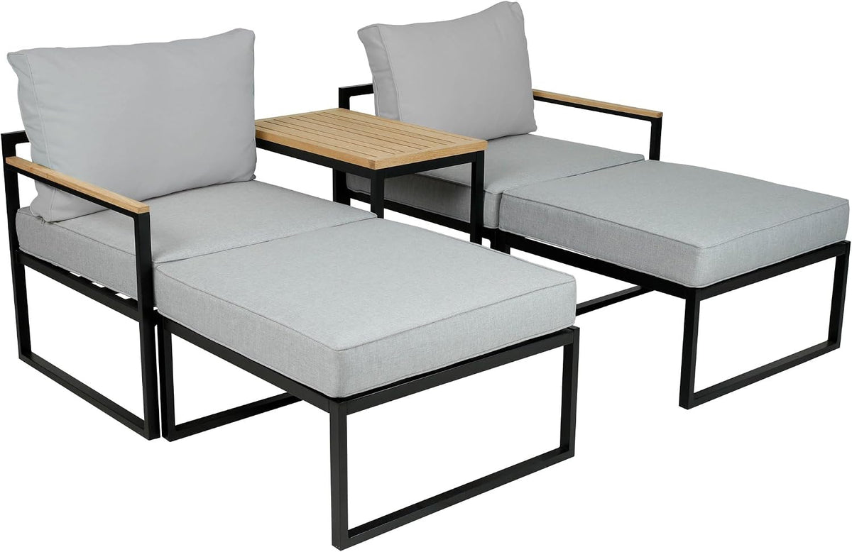 Greemotion Lounge-Set Madrid, mit Holzbestandteilen, Grau, Anthrazit, Holzfarben, Mittel