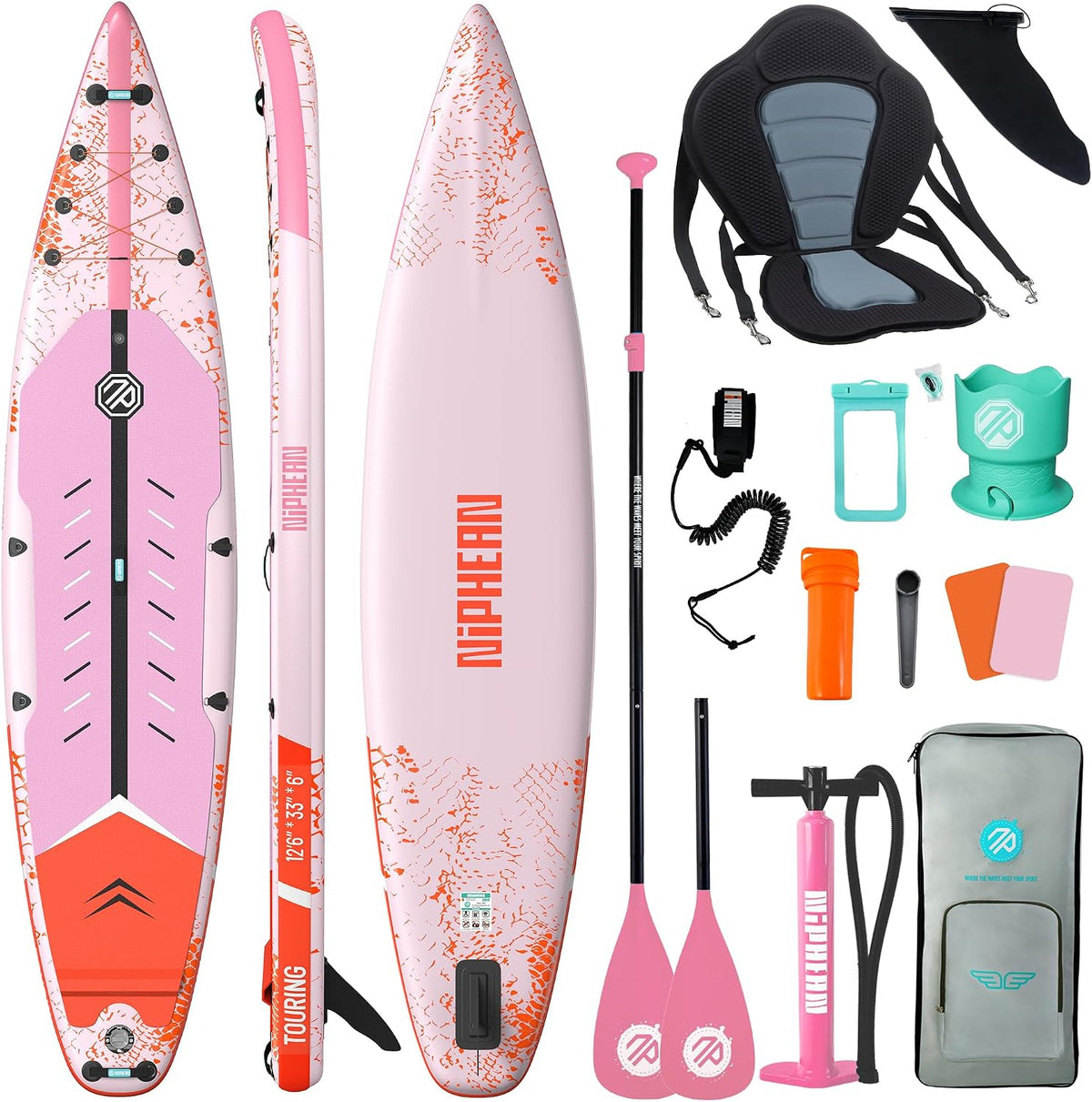 Niphean (Extra Groß) Stand Up Paddling Board, 335/380cm SUP für 2+1 Personen/Familien, SUP Board mit (Anfängergeeignet) StabilTrac Finne