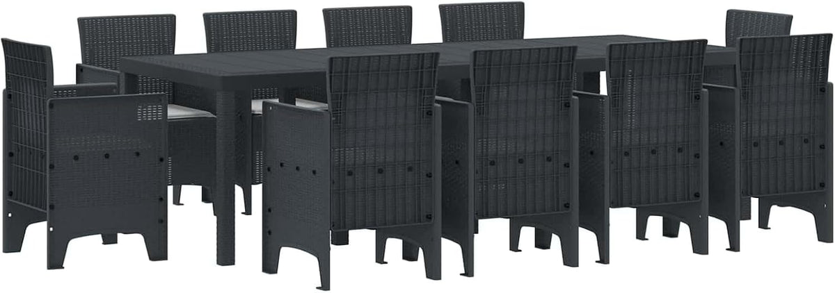 Gartenmöbel Set 11tlg Anthrazit Polypropylen 220 x 100 cm Tisch & 10 Stühle Modernes Design Robust und Langlebig für Balkon Terrasse Garten