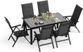 JUMMICO Gartenmöbel Set, 5-Fach Verstellbarer Aluminium Sessel und Einer Tischplatte in Holzoptik, 4 stühle Klappbar mit 1 Tisch
