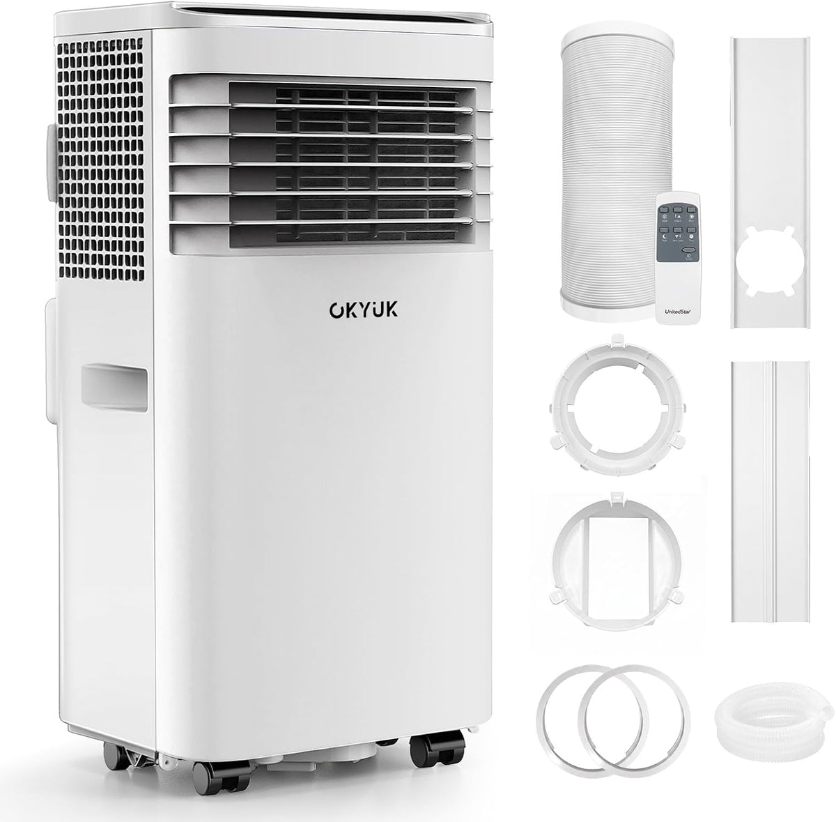 Mobile Klimaanlage 7000 BTU mit Abluftschlauch, 4-in-1 Mobiles Klimagerät, 24h-Timer, Für Räume bis 25 m², Leiser Betrieb, Fenster-Installationsset