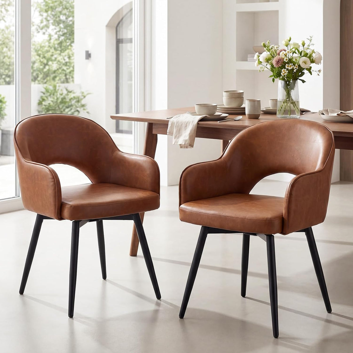 chairus Esszimmerstühle 2er Set PU Leder 360° Drehbar Küchenstühle Braun