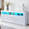 Sideboard Hochglanz Matt Anrichte Schrank mit 2 Türen 3 Schubladen & LED Beleuchtung TV Lowboard Für Esszimmer Wohnzimmer Möbel Weiß