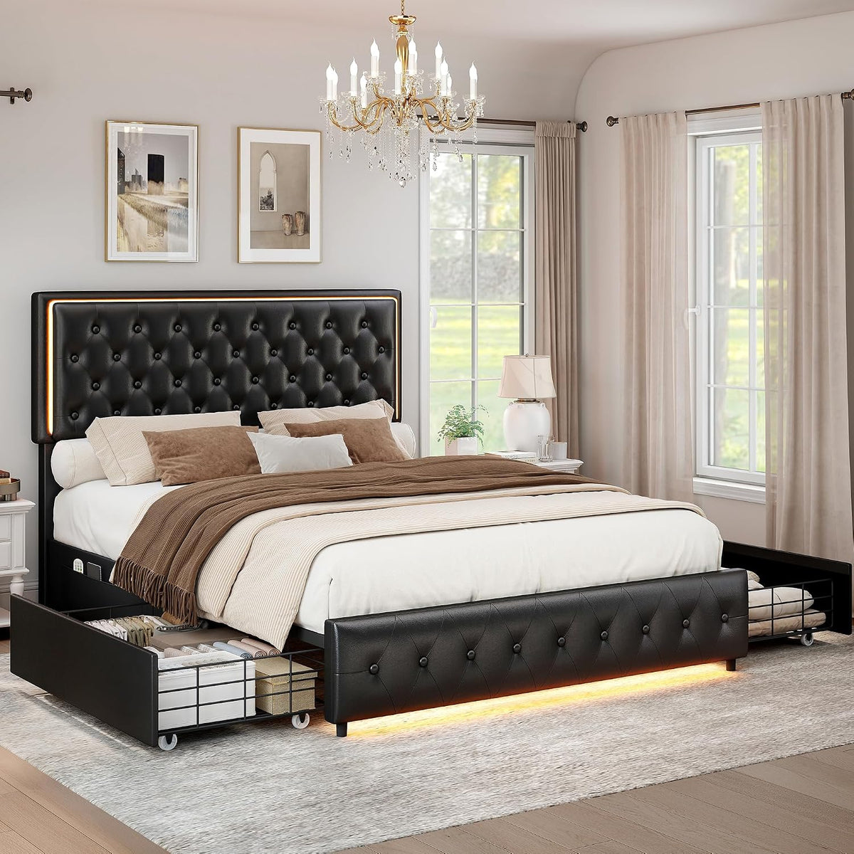 SIBEDS Polsterbett 140x200cm mit Stauraum Lattenrost, Kopfteil, Schwarz