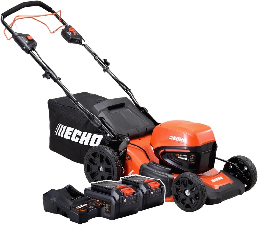 ECHO Akku Rasenmäher DLM-310/46A inkl. 2X 4 Ah Akku & Ladegerät, 40 V Akku Rasenmäher, 46 cm Schnittbreite, Für mittlere & große Gärten