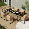 Merax Gartenmöbel Set 6-Personen, Outdoor Balkonmöbel mit Esstisch, Polyrattan-Terrassenmöbel mit Abnehmbar und Waschbar Kissen für Garten, Terrasse
